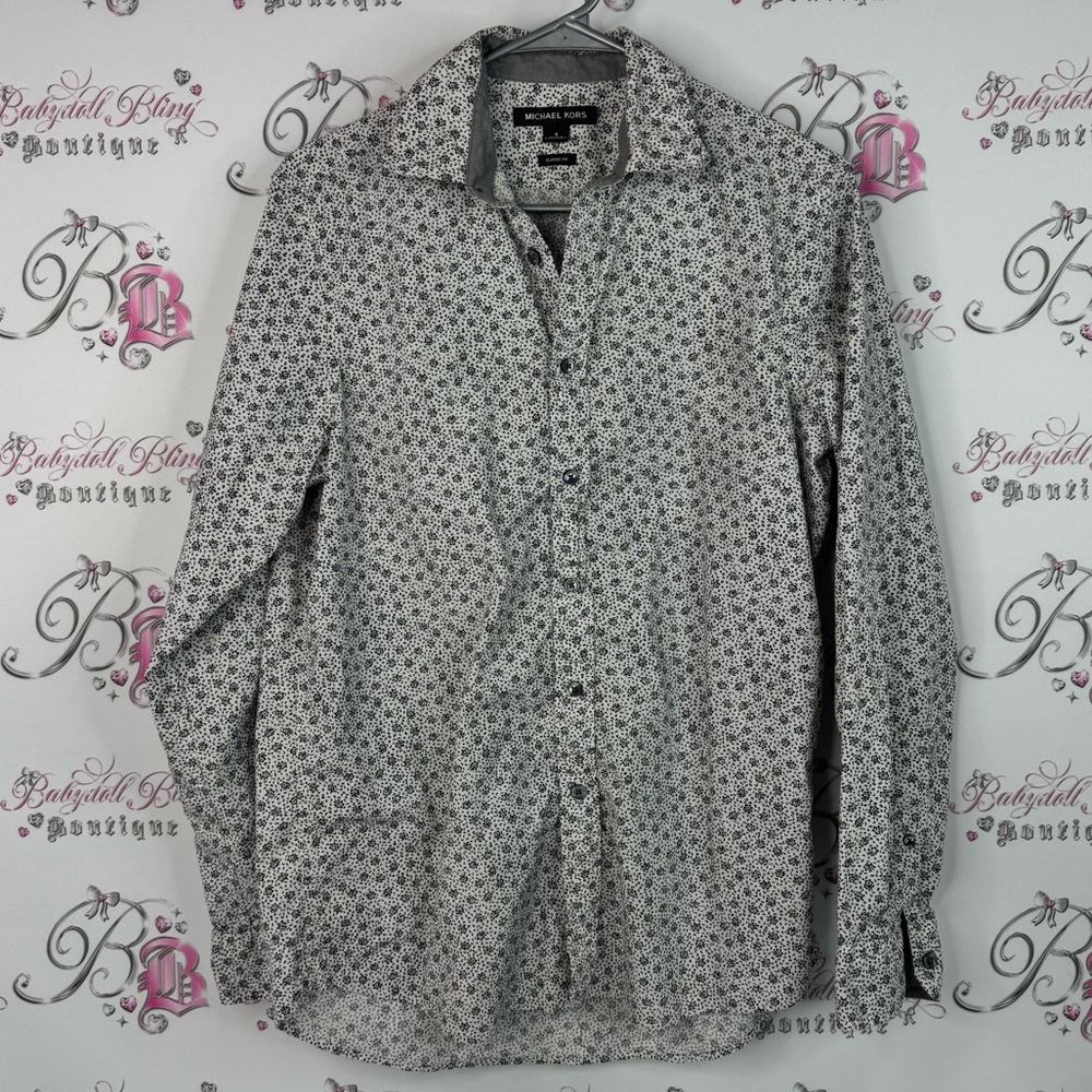 Michael Kors button up floral dotted Black and White Patterned Casual Shirt